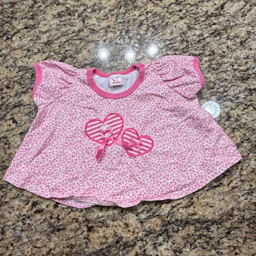 Buster Brown Girls Pink White Floral Heart Bow Cap‎ Sleeve Top Shirt Size 4T
